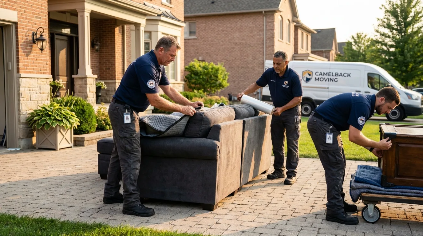 Large estate moving crew wrapping furniture in Halifax, VA
