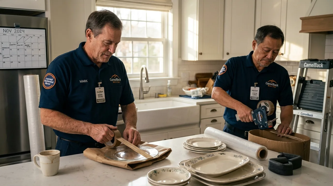 Professional crew packing kitchen dishware in Halifax, VA